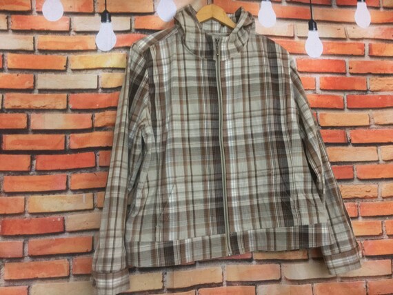 Plaid Zip up Hoodie Brown Plaid Jacket 