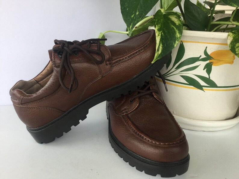 Vintage Men\u2019s Leather Shoes 11W..ThomMcAn Mens Size 11W Leather Chunky Shoes..Mens Vintage Shoes..Mens Eur 45..Brown Mens Shoe Size 11W