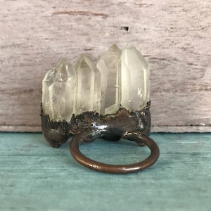 Size 9 BIG Copper Quartz Positive Energy Zen Crystal Statement Ring, 19.3g