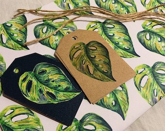 Bundle: Houseplant Gift Wrap Sheets & Tags | Swiss Cheese Plant | Monstera Leaf