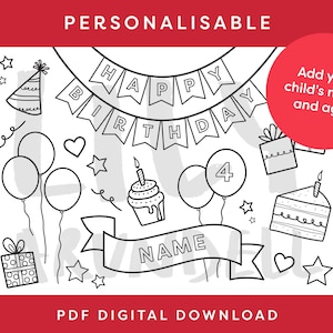 Pagina A4 da colorare personalizzata per il compleanno / Attività personalizzata per feste per bambini / PDF stampabile