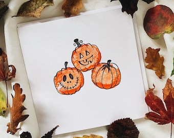 Halloween Pumpkin Patch Card | Handmade Potato Print | Thanksgiving