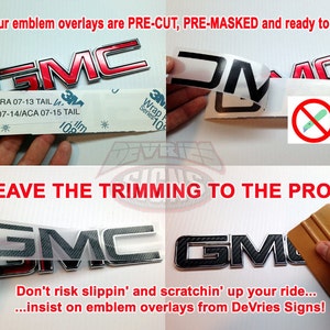 PRECUT (NO Trimming!)  Uncoated (no poly) emblem overlay, compatible with GMC Sierra emblem 1999-2022