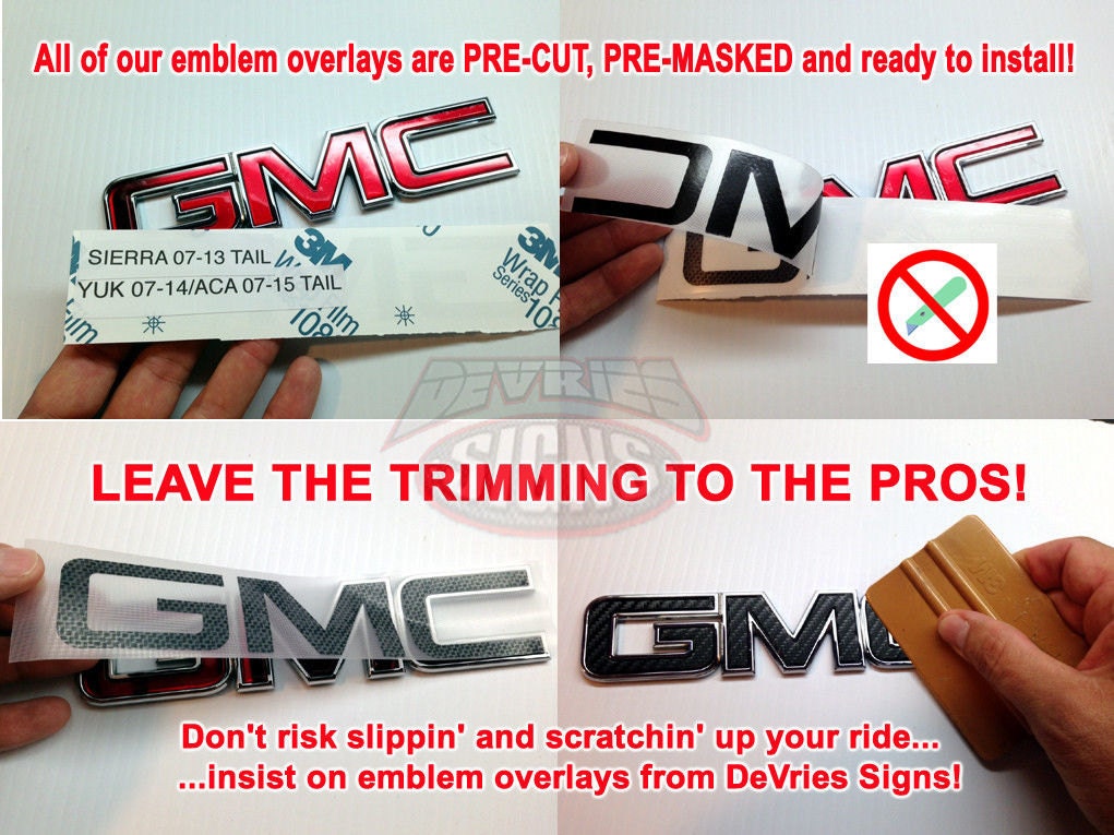 PRECUT (NO Trimming!) Uncoated (no poly) emblem overlay, compatible with GMC Sierra emblem 1999+