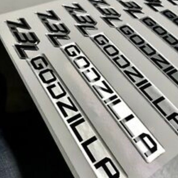 1 Gel-coated 7.3L GODZILLA badge Ford Super Duty Tremor F250 Black on Silver