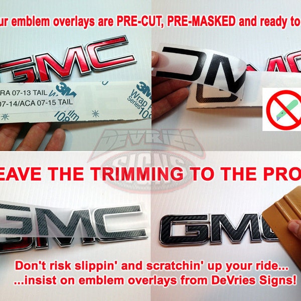 PRECUT (No trimming) Non-domed emblem overlays, compatible with GMC emblem Canyon 2015+