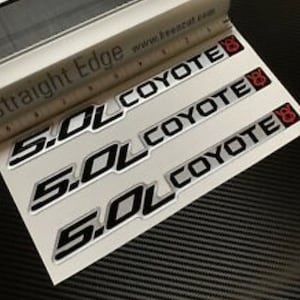 3 Gel-coated 5.0L COYOTE V8 badge emblems Ford F-150  black/silver/red 9.5in
