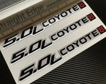 3 emblèmes de badge COYOTE V8 de 5,0 L revêtus de gel Ford F-150 noir / argent / rouge 9.5in