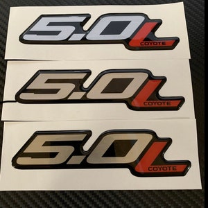 3 Gel-coated 5.0L COYOTE emblems badges Ford F-150 4.75in Silver/red black