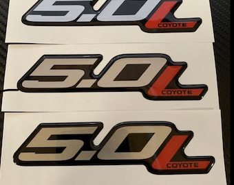 3 badges d’emblèmes COYOTE 5.0L enduits de gel Ford F-150 4.75in Argent / rouge noir