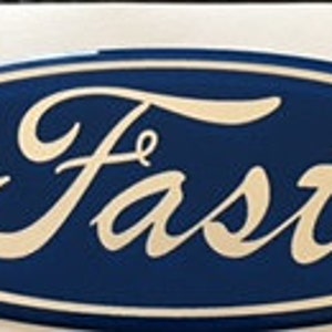 May include: A blue oval-shaped emblem with a white outline and the word "Fast" written in a stylized white script font.