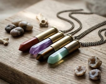 Collier balle en cristal, bijoux en cristal de sorcière, douilles recyclées