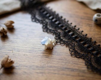 Snake Vertebrae Choker with Rainbow Moonstone, Real Bone Jewelry