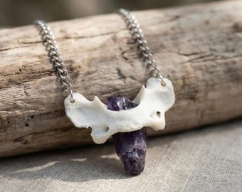 Raccoon Atlas Bone and Amethyst Necklace