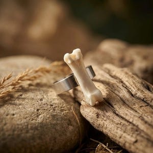 Coyote Toe Bone Ring, Silver Tone Adjustable Band, Real Bone Jewelry