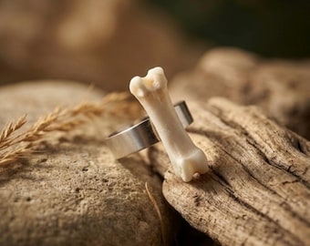 Coyote Toe Bone Ring, Silver Tone Adjustable Band, Real Bone Jewelry