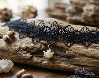 Ras de cou en os de serpent opale, vertèbres naturellement décédées, collier gothique