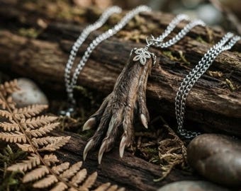 Collier patte de rat musqué momifiée, bijoux étranges et de curiosité