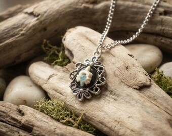 Tiny Snake Vertebrae Bone and Blue Apatite Necklace