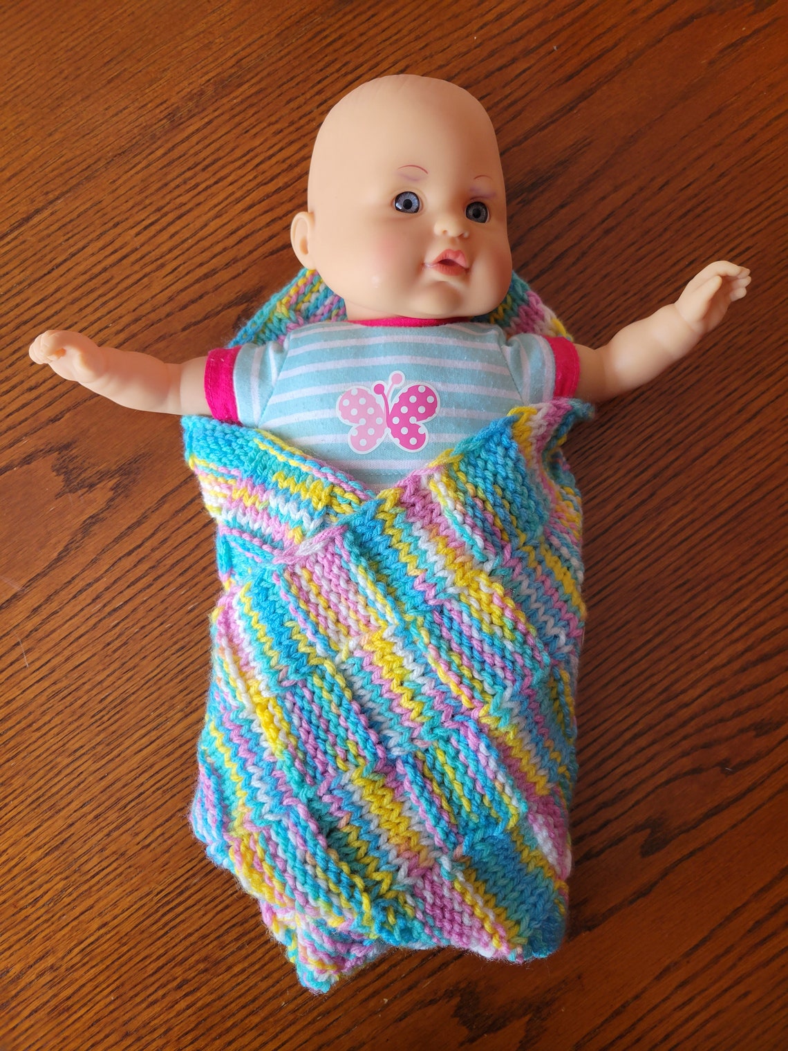 Hand Knit Baby Doll Blanket Colorful Handmade Bed Cover/ Doll House