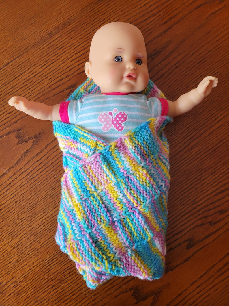 Hand Knit Baby Doll Blanket Colorful Handmade Bed Cover/ Doll House