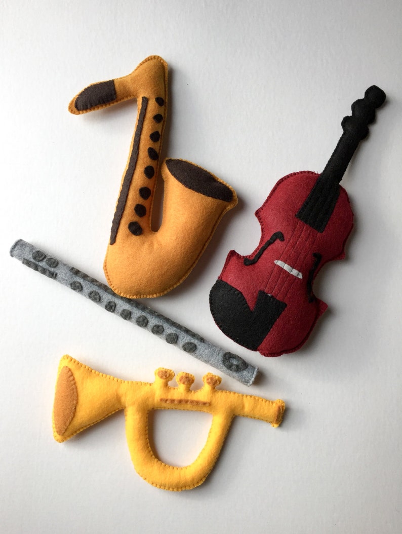 Toy Trumpet, Felt Toys, Toy Instruments, Stuffed Trumpet, Plush Trumpet, Baby Trumpet, Baby Gift, Baby Music, Baby Musician, Pretend Play image 3