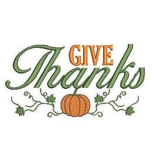Give Thanks Embroidery Design, with pumpkin and vines. digital download