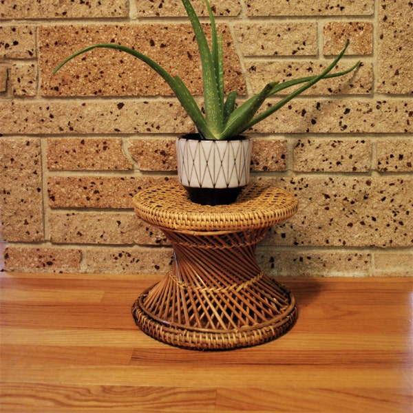 Mid Century Wicker Stool / Rattan Plant Stand/Wicker Plant Stand/ Rattan Stool/ Boho Chic  Footstool