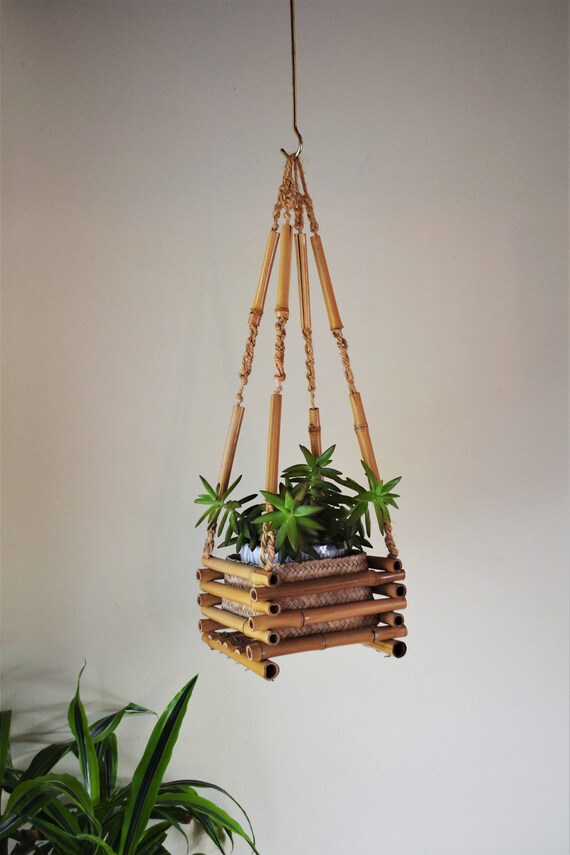 Mid Century Bamboo Plant Hanger Hanging Basket Plant