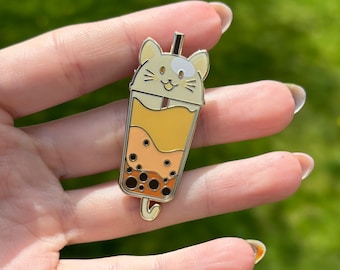 Boba KitTEA - Cute Feline Inspired Hard Enamel Pin | Accessory for Cat Lovers | Thai Bubble Tea Inspired