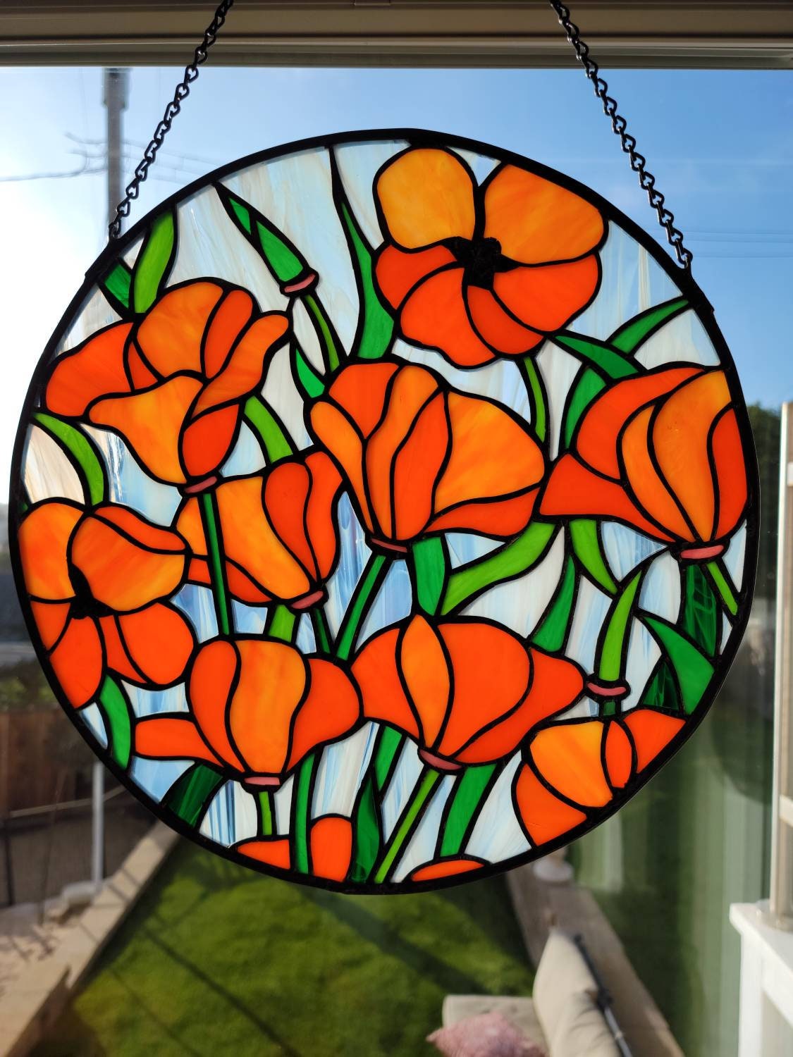 ステンドグラス パネル 【ポピー】 Stained Glass California Poppies - Etsy 日本