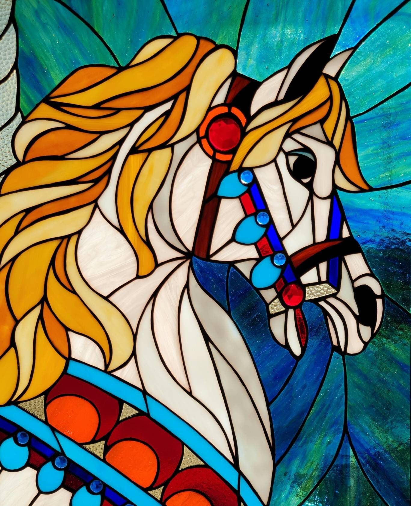Carousel Horse Stained Glass Patterns 5D DIY Mosaic Horse Diamond Art