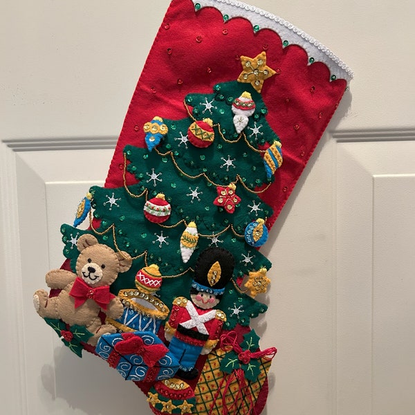NEW! Under the Tree Christmas Stocking made from a Bucilla Kit