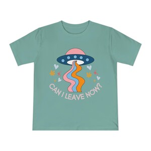 Grappig T-shirt voor ontvoering door buitenaardse wezens: "Kan ik nu vertrekken?" T-shirt met grafische print