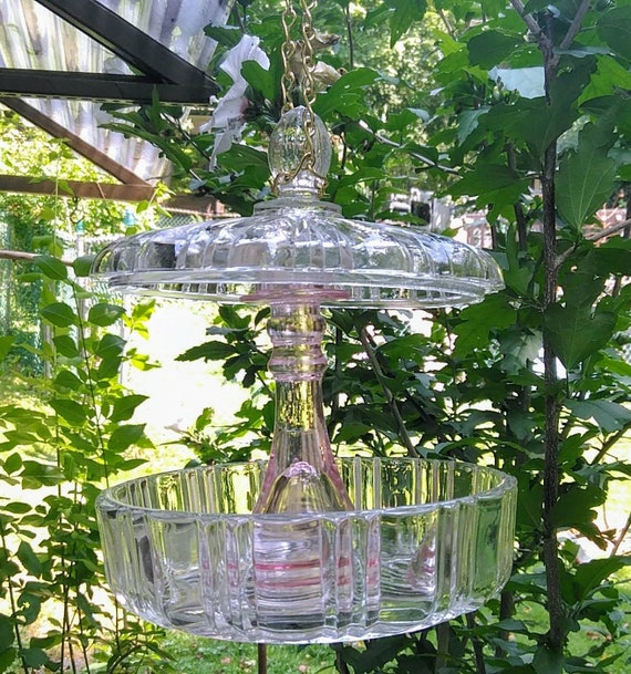 Bird Feeder Of Vintage Glass Etsy