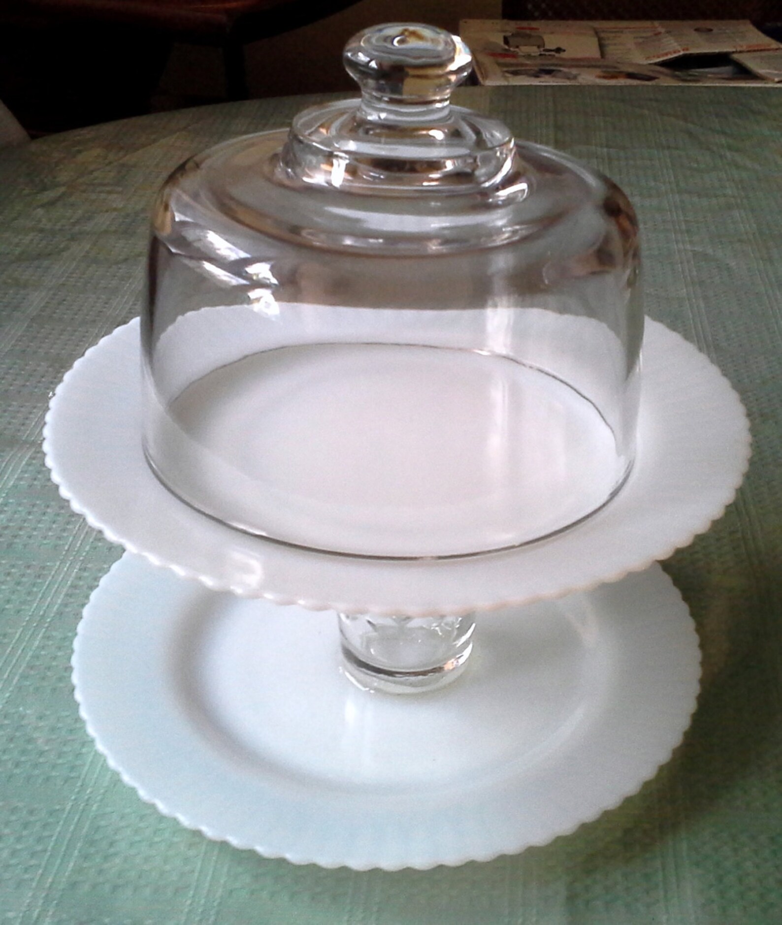 Two Tier Plate Stand With Dome Lid Dessert Stand Etsy