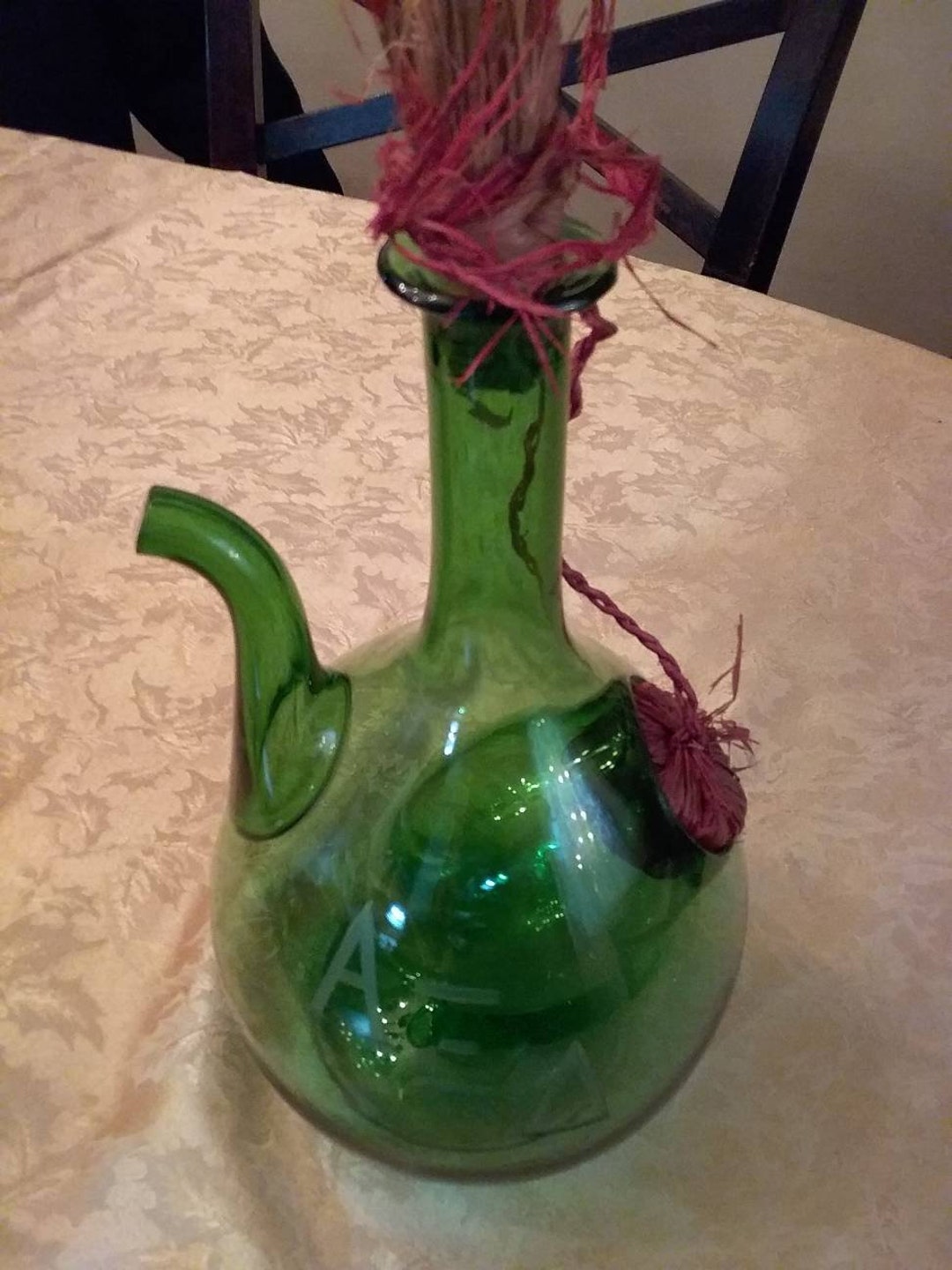 Antique Green Glass Wine Decanter With Ice Chamber Etsy