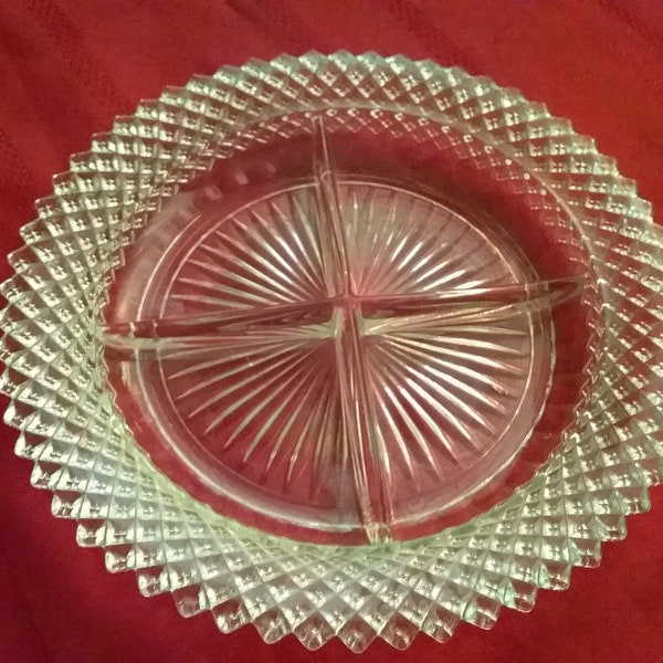 Glass Bowl with Four Compartments and Waffle Trim