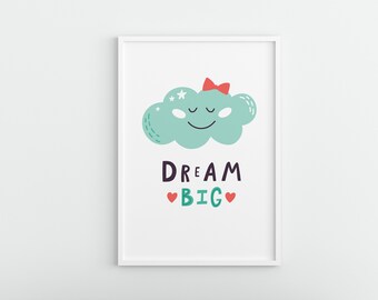 Dream Big printable wall art, baby poster, Nursery printable, wall decor print, baby stats sign, playroom, kids art