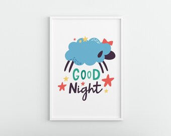 Goodnight sheep printable wall art, baby poster, Nursery printable, wall decor print, baby stats sign, playroom, kids art