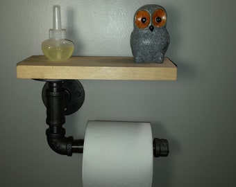 Toilet paper holder - Pipe shelf- Industrial pipe shelf- Steampunk bathroom fixture - Rustic Furniture - Industrial Bathroom - black pipe