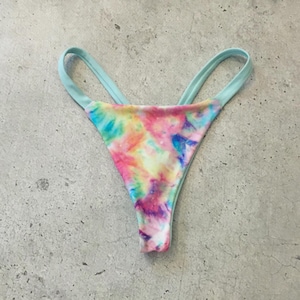 Pastel Tie Dye Micro Y Back Thong Bikini Bottom