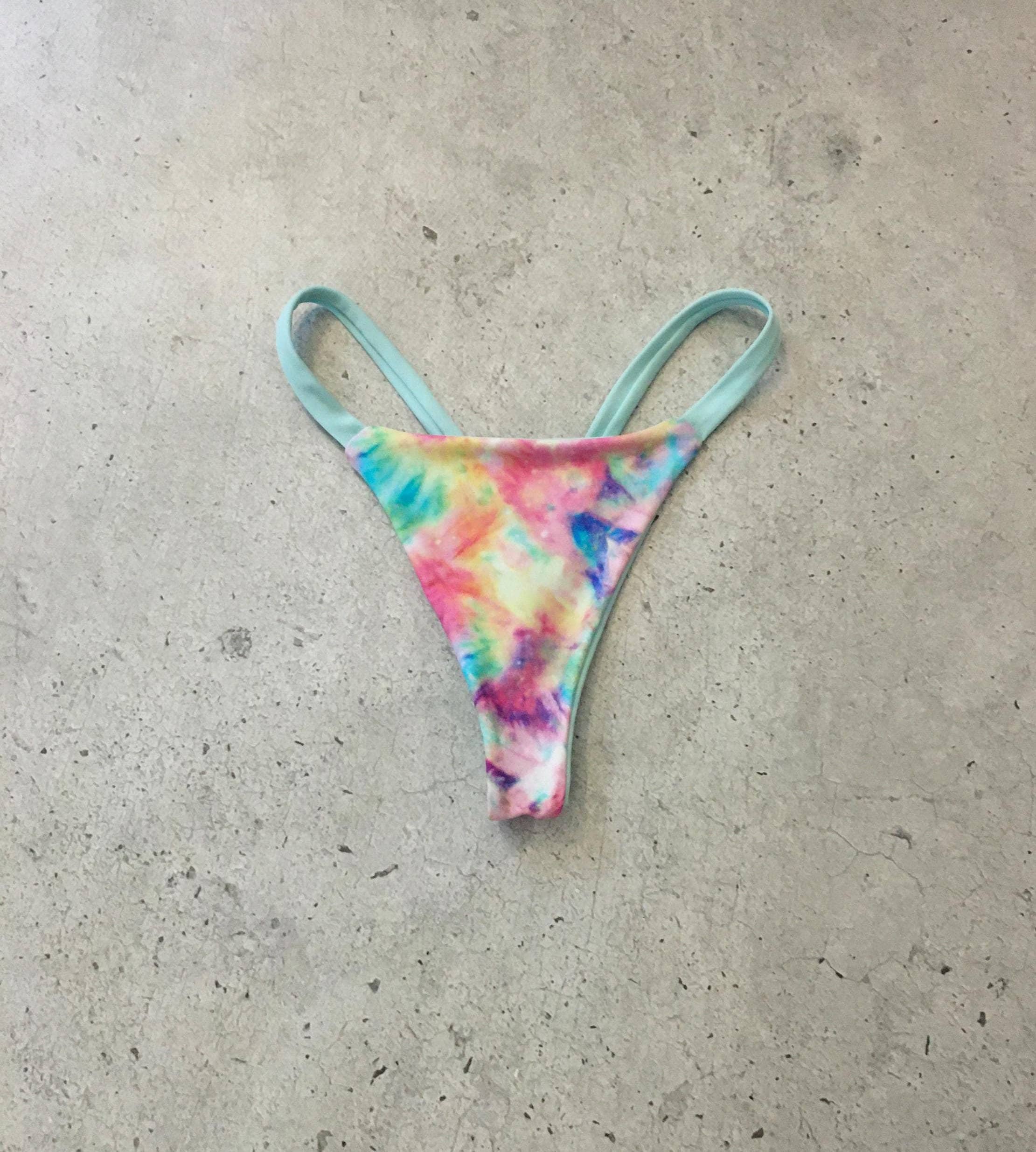 Pastel Tie Dye Micro Y Back Thong Bikini Bottom