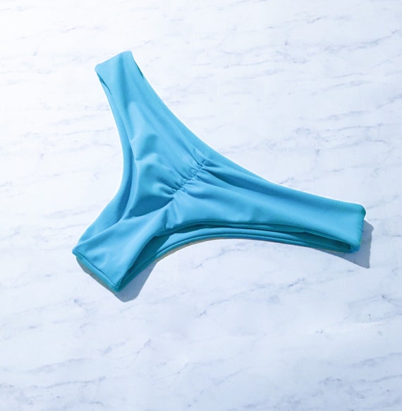 Blue Pink Tie Dye Shimmer Brazilian Thong Bottom - DOLL