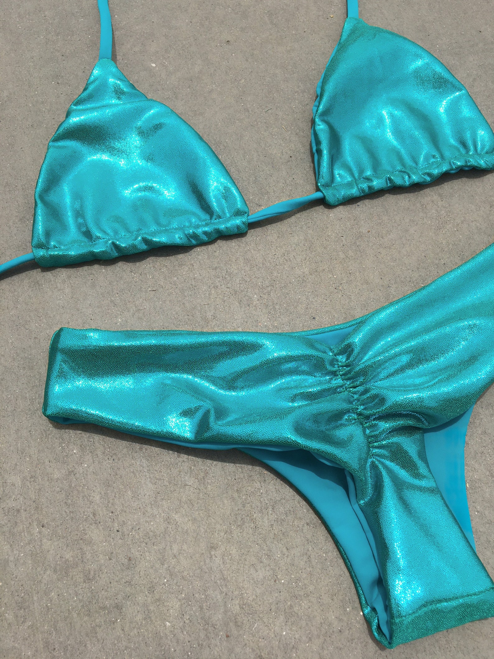 Metallic Teal Scrunch Bikini Set / Seamless Ruched Thong | Etsy