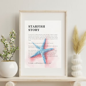 Starfish story watercolor instant download printable, nautical theme-makes a difference, adoption gift, gift for teachers, mentors, coaches