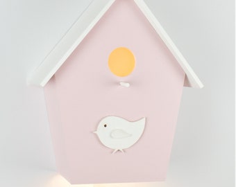 Children's room lamp, wall lamp, birdhouse lamp in pink