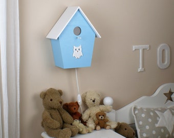 Children's room lamp bird house lamp in light blue