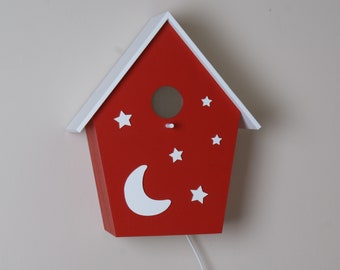 Children's lamp, children's room lamp, bird house lamp Red