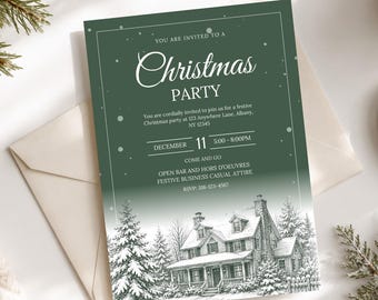 Editable Christmas Party Invitation Template | Canva Holiday Invite | Winter House Christmas Invite | Printable 5x7 | Instant Download